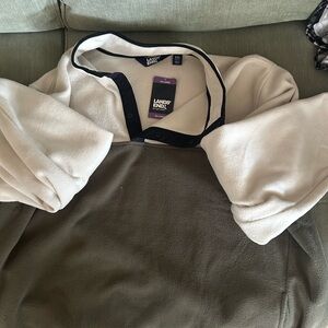 Lands' End Button-Up Fleece in Cream and Black